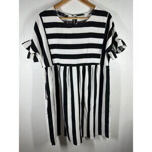 Sucrefas Dress Womens M Black White Striped Babydoll Ruffle Sleeve Mini Dress